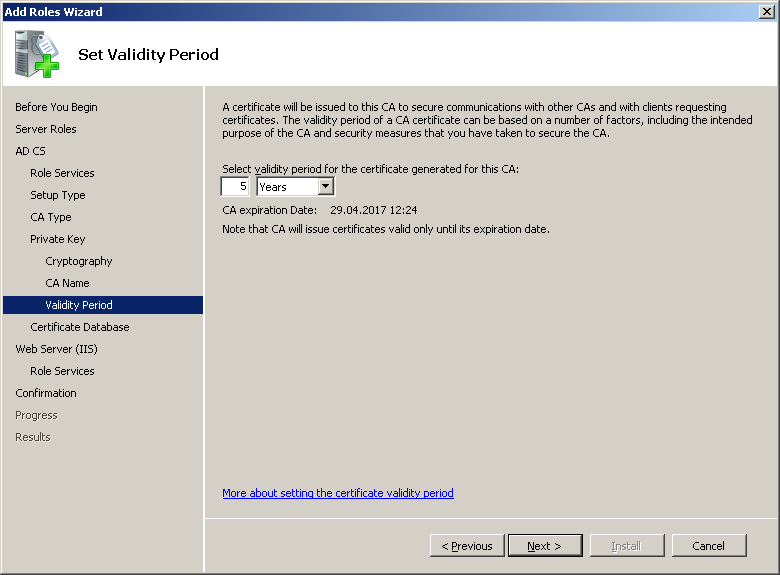 Active Directory Certificate Services (AD CS) – Set Validaty Period